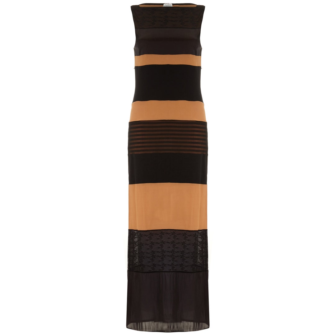 black and brown striped maxi dress Vestido Maxi Sophie Striped - Brown Combo