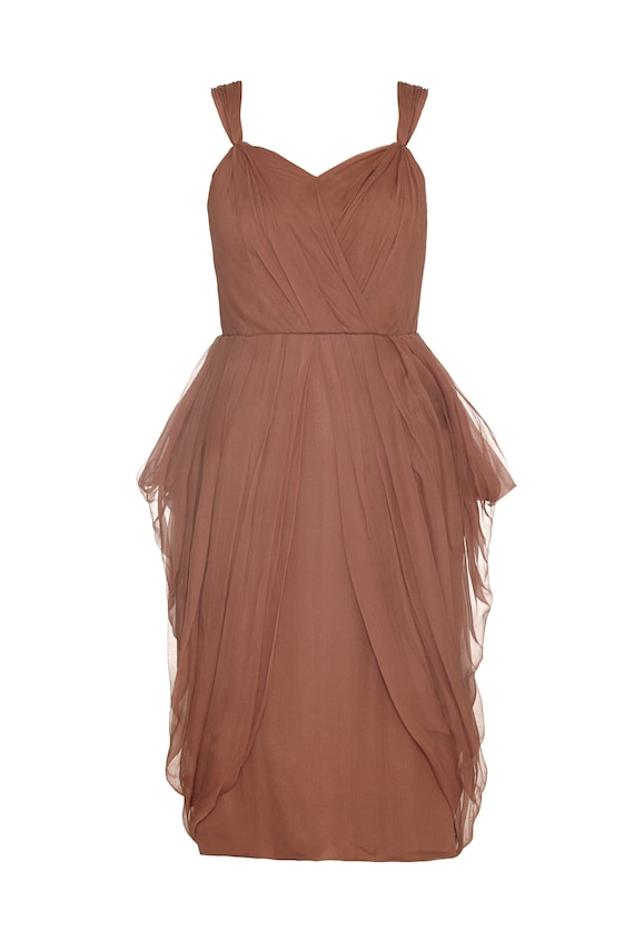 open lace back dress 1950's Philip Hulitar Yellow Silk Chiffon Draped Hourglass Dress main image 1
