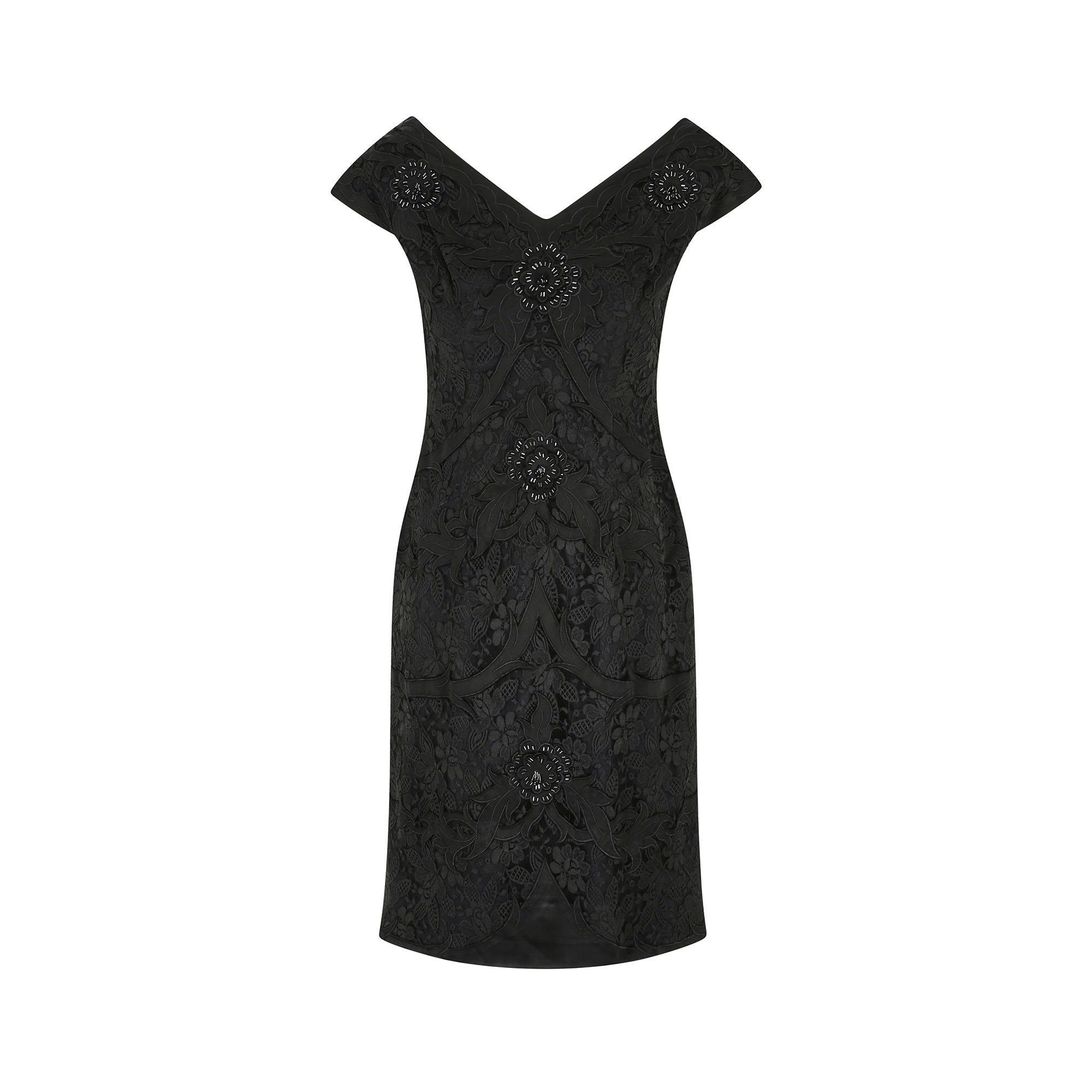 1950s Bramel Model Lace and Beaded Black Sheath Dress 1950s Bramel Model Lace and Beaded Black Sheath Dress
