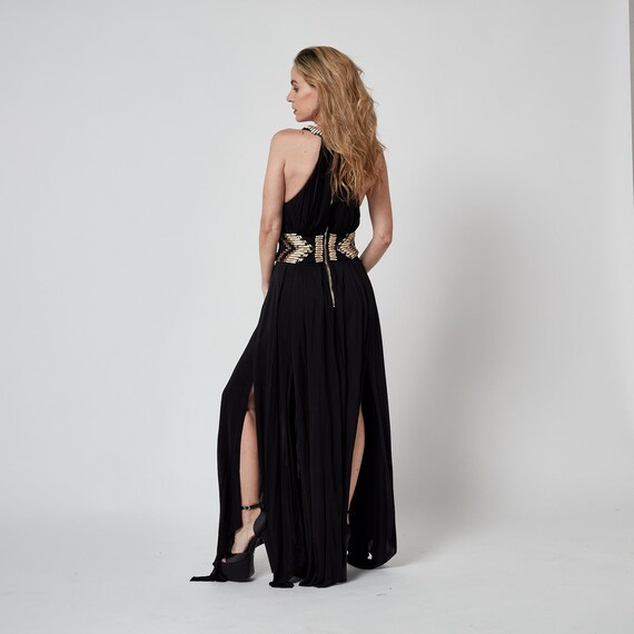 Balmain Cream and Gold Beaded Black Jersey Maxi-dress - Etsy