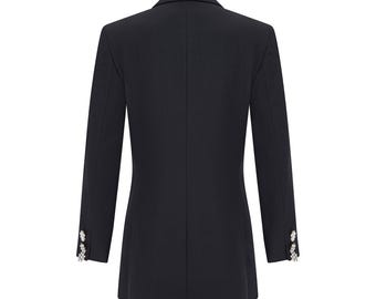 1990s Gianni Versace for Genny Black Jacket With Oversized Crystal