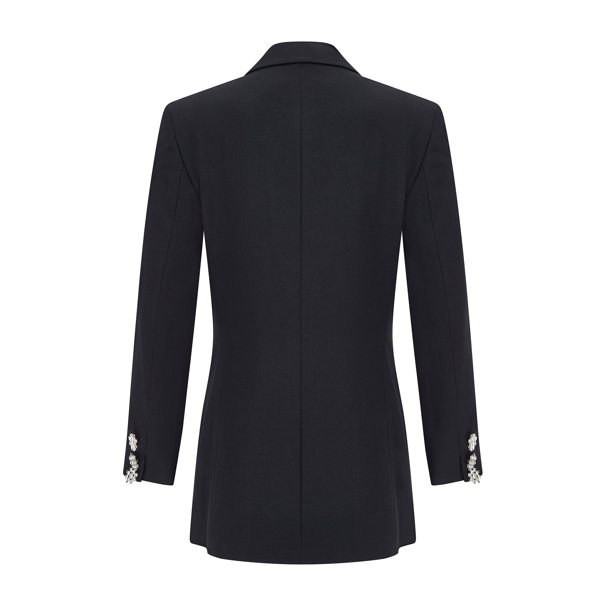 1990s Gianni Versace for Genny Black Jacket With Oversized Crystal