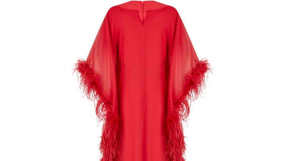 1970s Guy Laroche Couture Coral Red Feather Dress - image 6