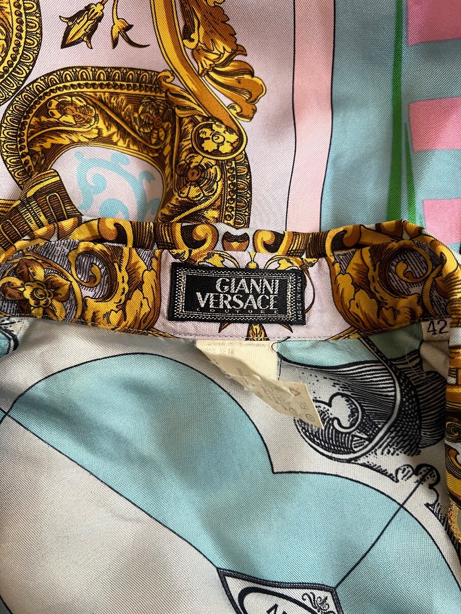 replica versace dress shirts VERSACE HERITAGE BAROCCO PRINT SILK MEN'S SHORT SLEEVE BUTTON DOWN SHIRT Sz  54IT