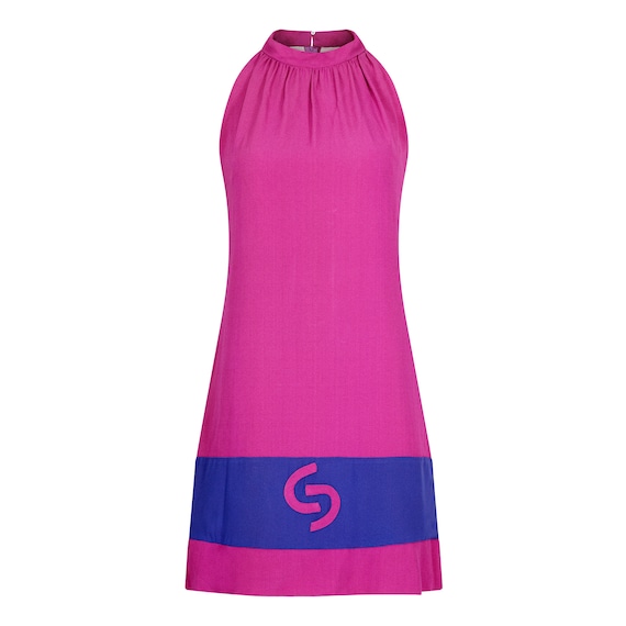 1960s French Crepe Pink & Purple Trapeze Dress