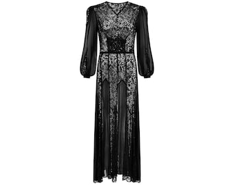 1930s Black Lace and Chiffon Insert Dress