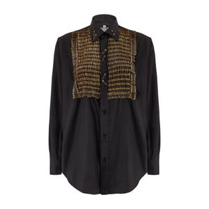 1980s Franco Moschino Black Shirt with Novelty Gold Safety Pins