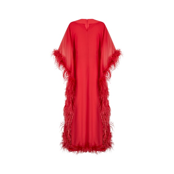 1970s Guy Laroche Couture Coral Red Feather Dress - image 3