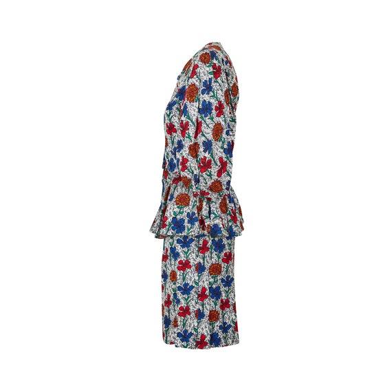 1980s Jean Muir Floral Cotton Peplum Skirt Suit - image 2