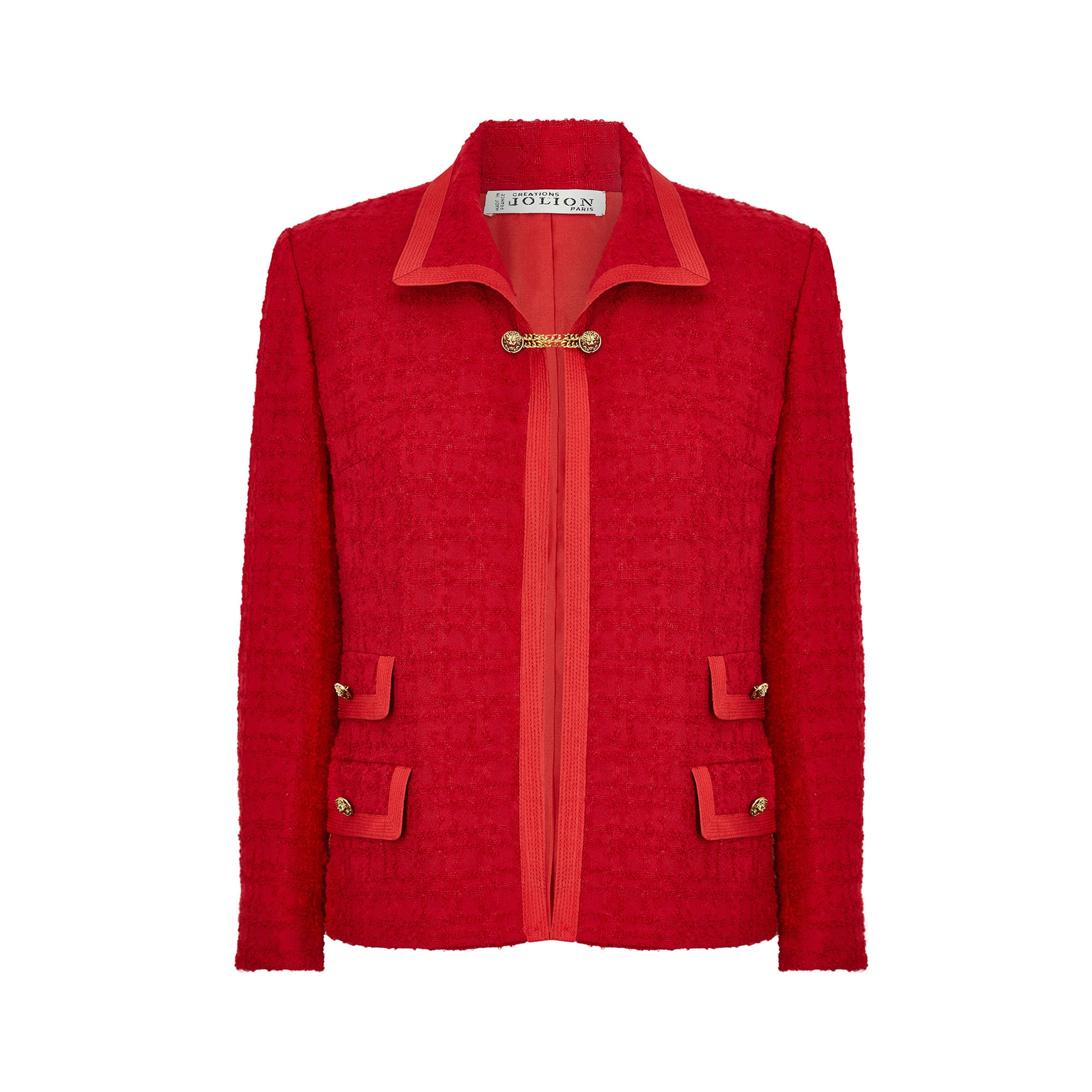 1960s Red Boucle Wool Tweed and Lion Button Jacket - Etsy 1960s Red Boucle Wool Tweed and Lion Button Jacket - Etsy