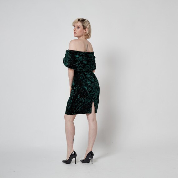 forest green crushed velvet dress Velvet A-Line Dress with Tie Straps main image 1