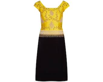 Vestido de veludo e seda de alta costura francesa Eliane Montigny dos anos 1960