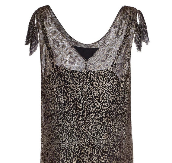 1920s Black & Gold Floral Lace French Lame Dress - image 4
