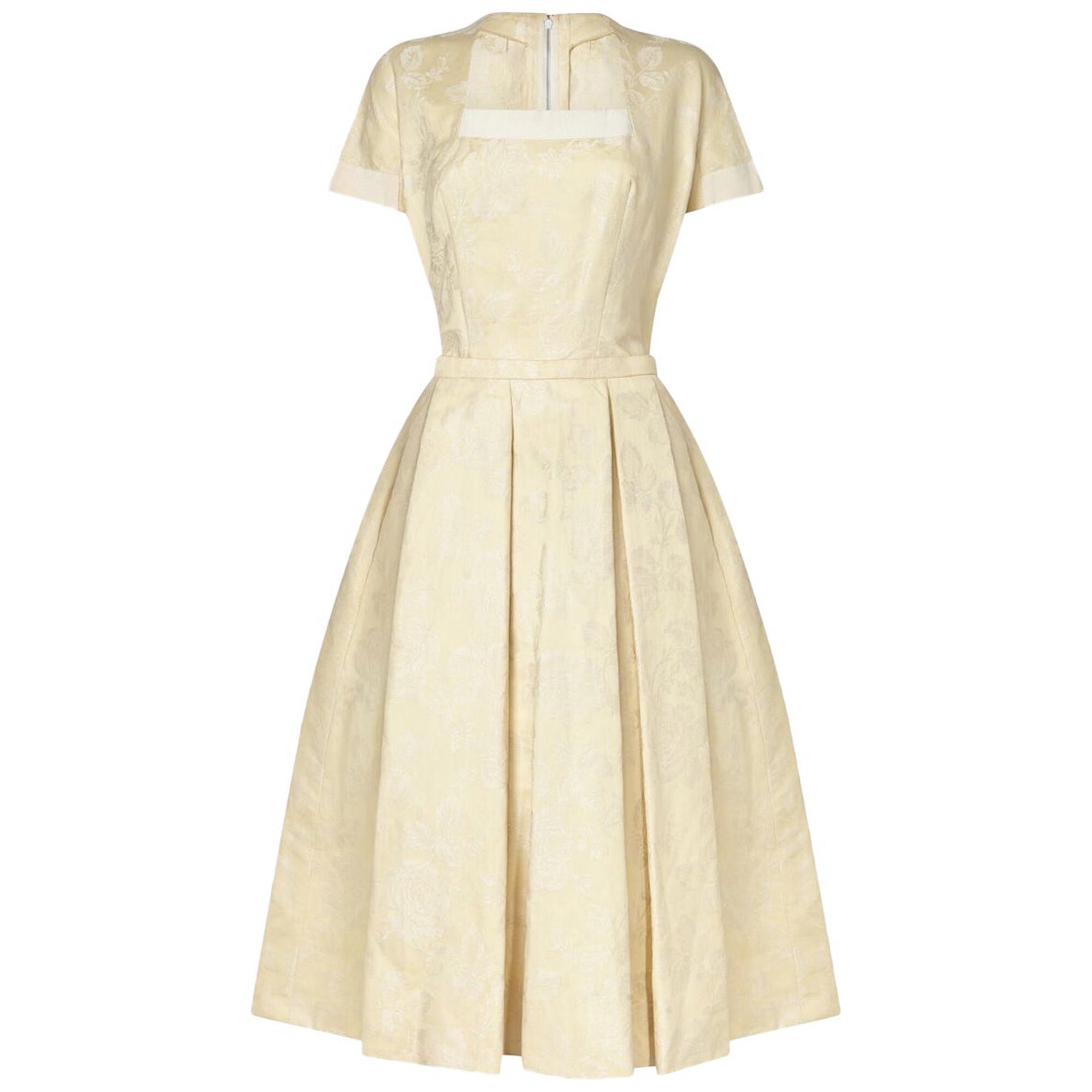 1950s Pierre Balmain Haute Couture Cream Jacquard Wedding Ensemble