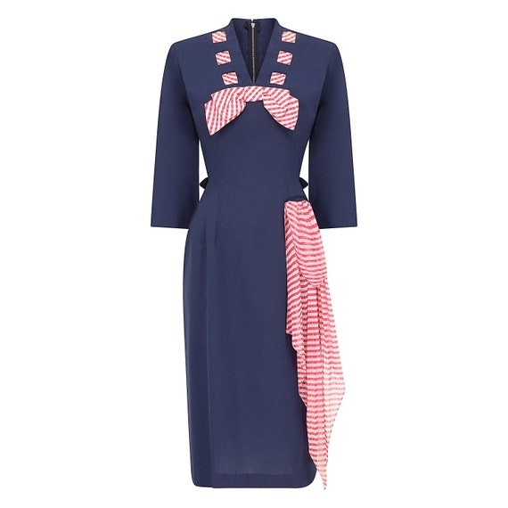 1940s Minx Mode Navy USA Patriotic Dress - image 1