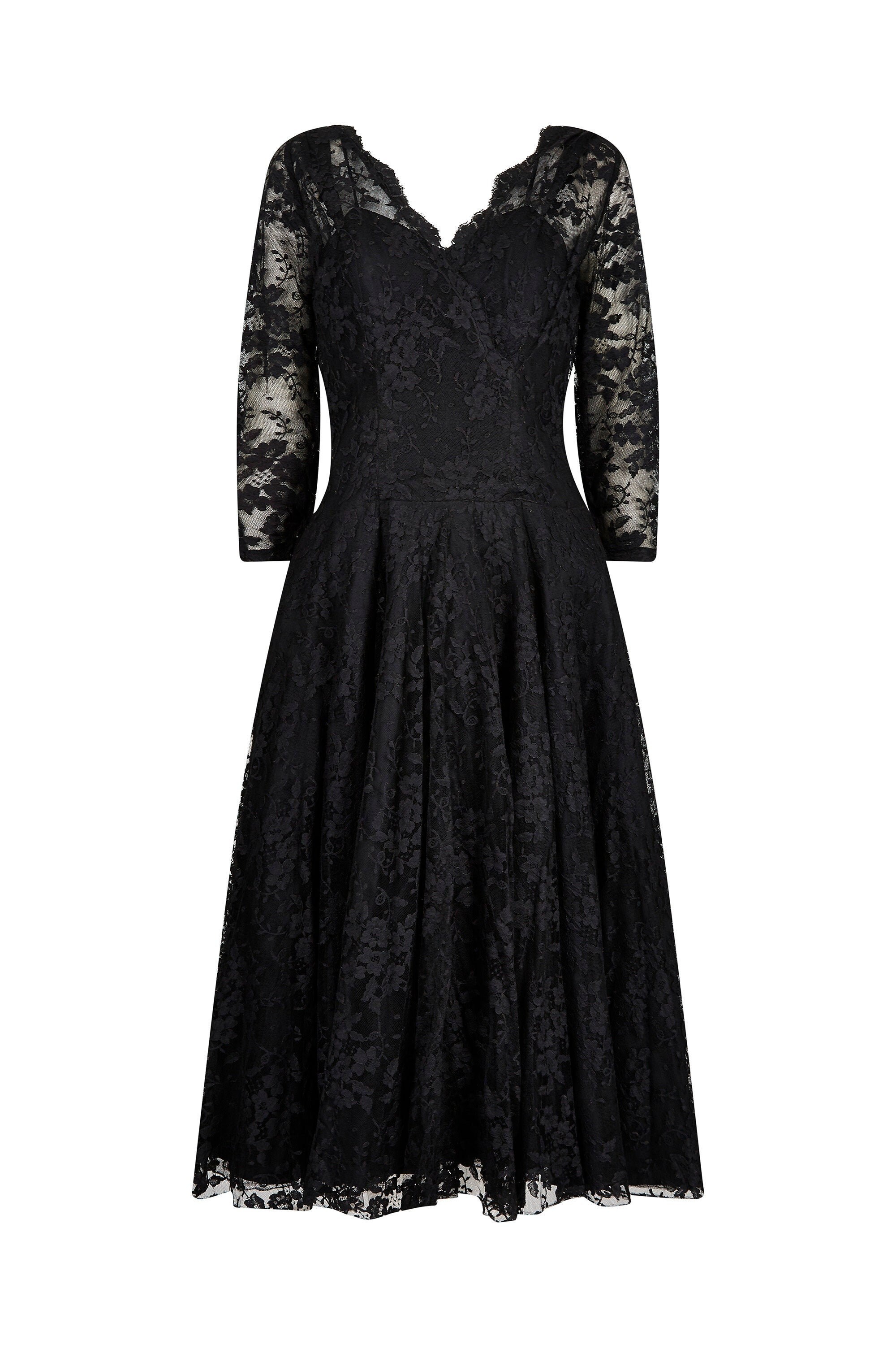 Image of Early S Marshal & Snelgrove Black Lace Dress Uk Size