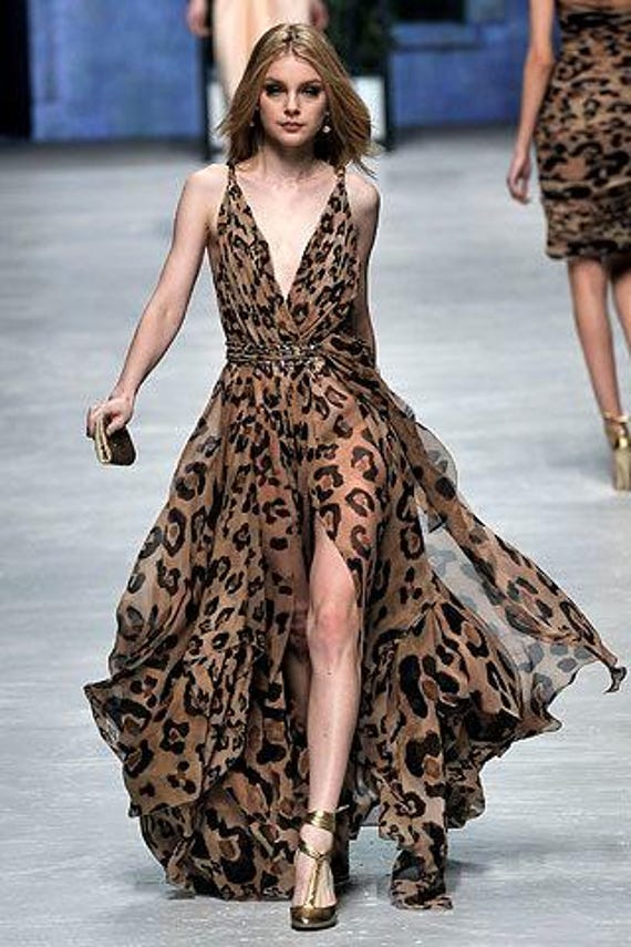 Blumarine Runway Leopard Chiffon Maxi-dress With Crystal Waistband - Etsy