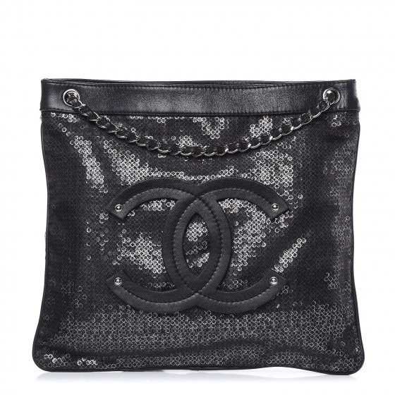 Chanel Calfskin Mesh Hidden Sequin CC Black Tote Bag -  Denmark