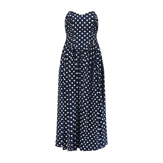 1990s Laura Ashley Navy Polka Dot Strapless Dress - Etsy