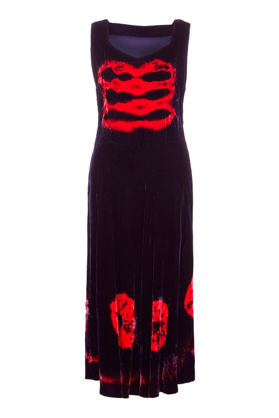 1970s Purple & Red Velvet Tie-Dye Dress UK Size 8-