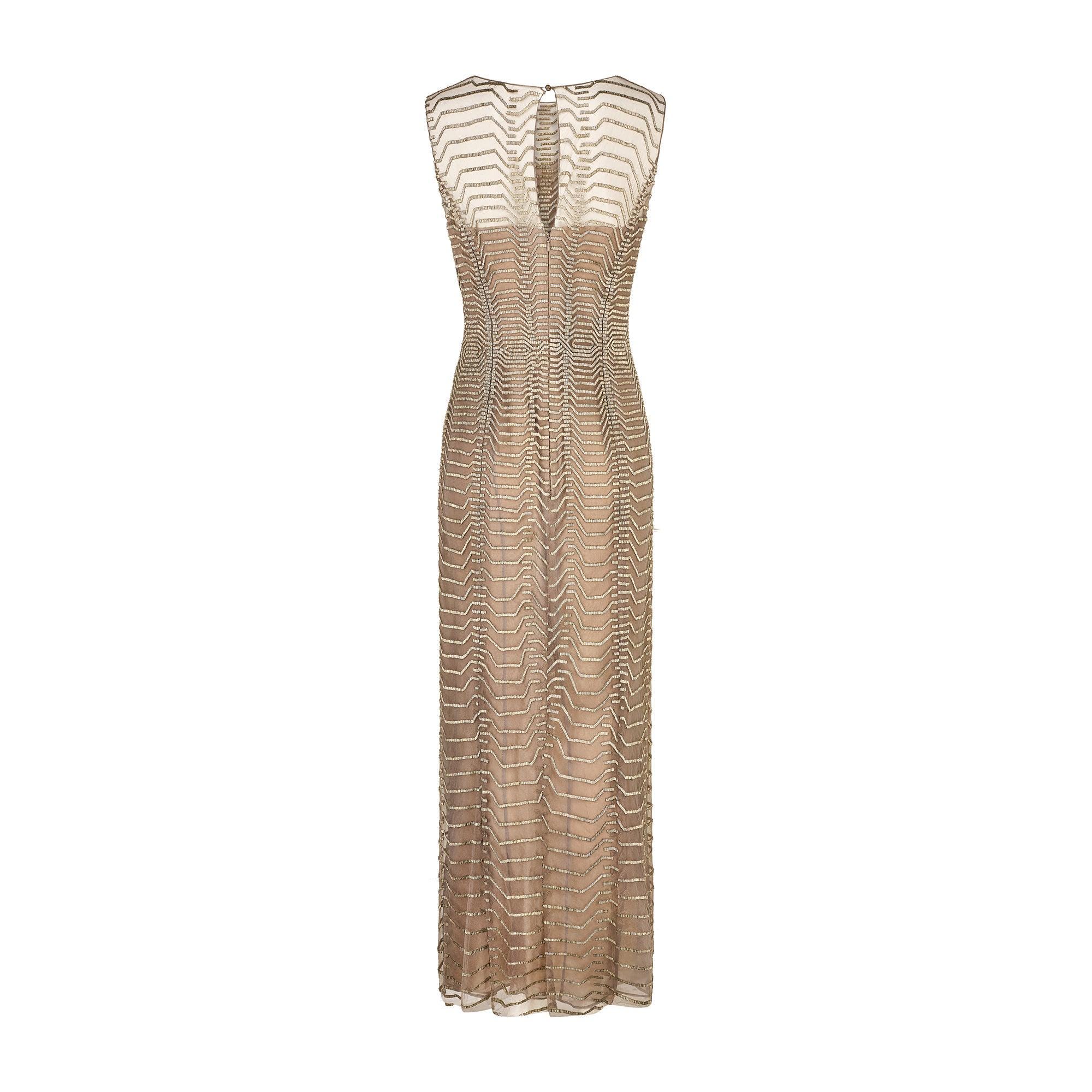 Oscar De La Renta Runway Sheer Mocha All-over Beaded Maxi-dress - Etsy