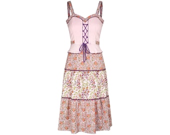 1970s Floral Boho Prairie Corset Dress