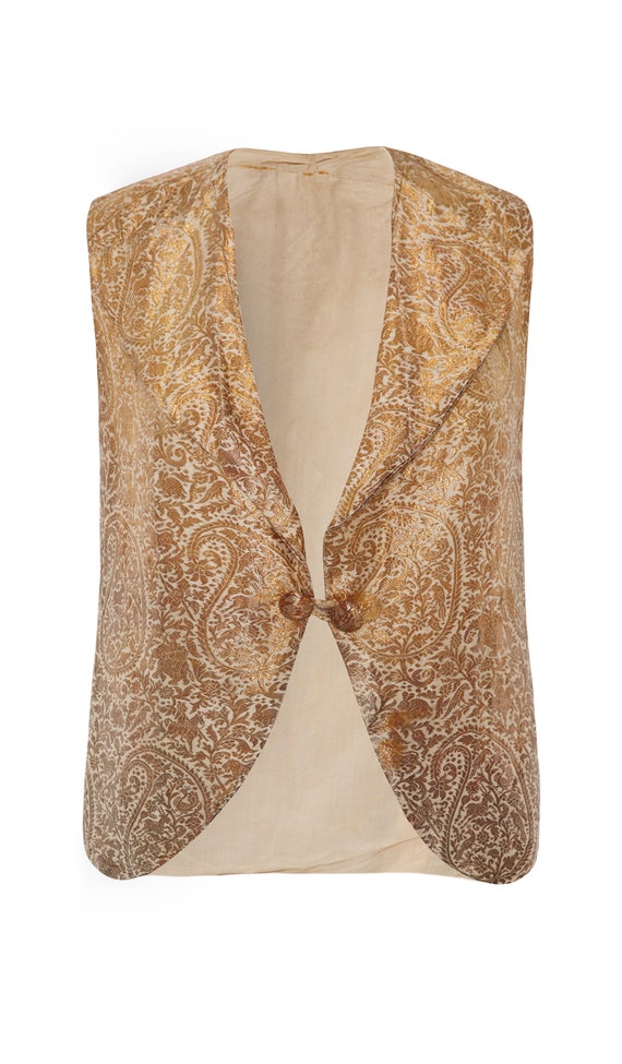 1930s Antique Silk Indian Waistcoat With Gold Broc