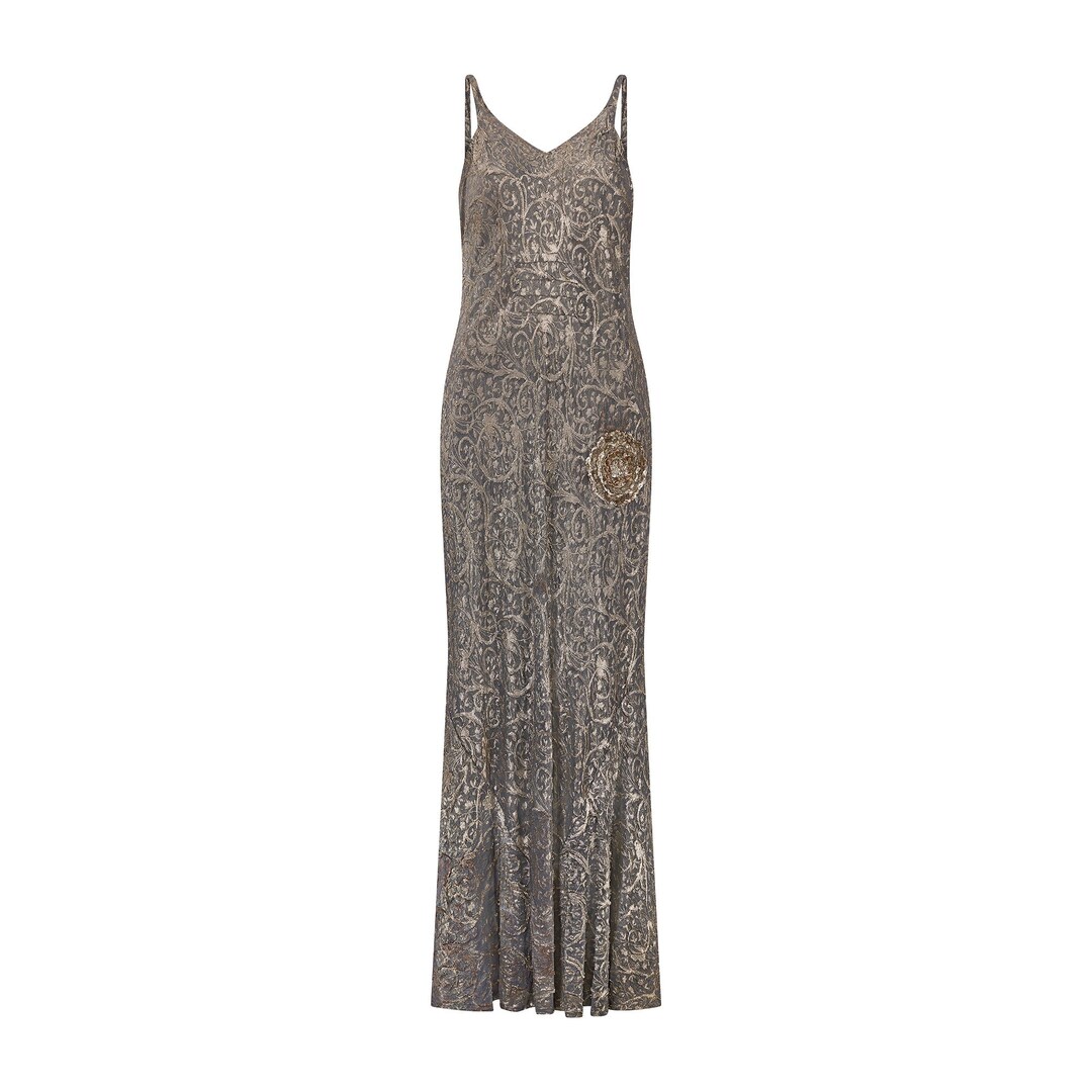 green emerald velvet dress Readymade Grey Color Net Sequins Work Long Gown for Wedding L / Grey main image 0
