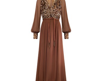 1960s Sequinned Couture Made Brown Dress