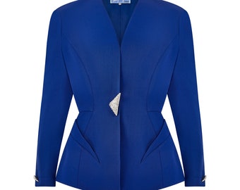 1990er Jahre Thierry Mugler Couture Blaue Wolljacke