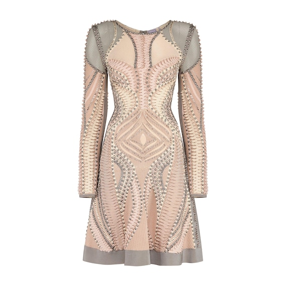 slim fit dress slacks Herve Leger Black Gold Beaded Bandage Midi Dress main image 0