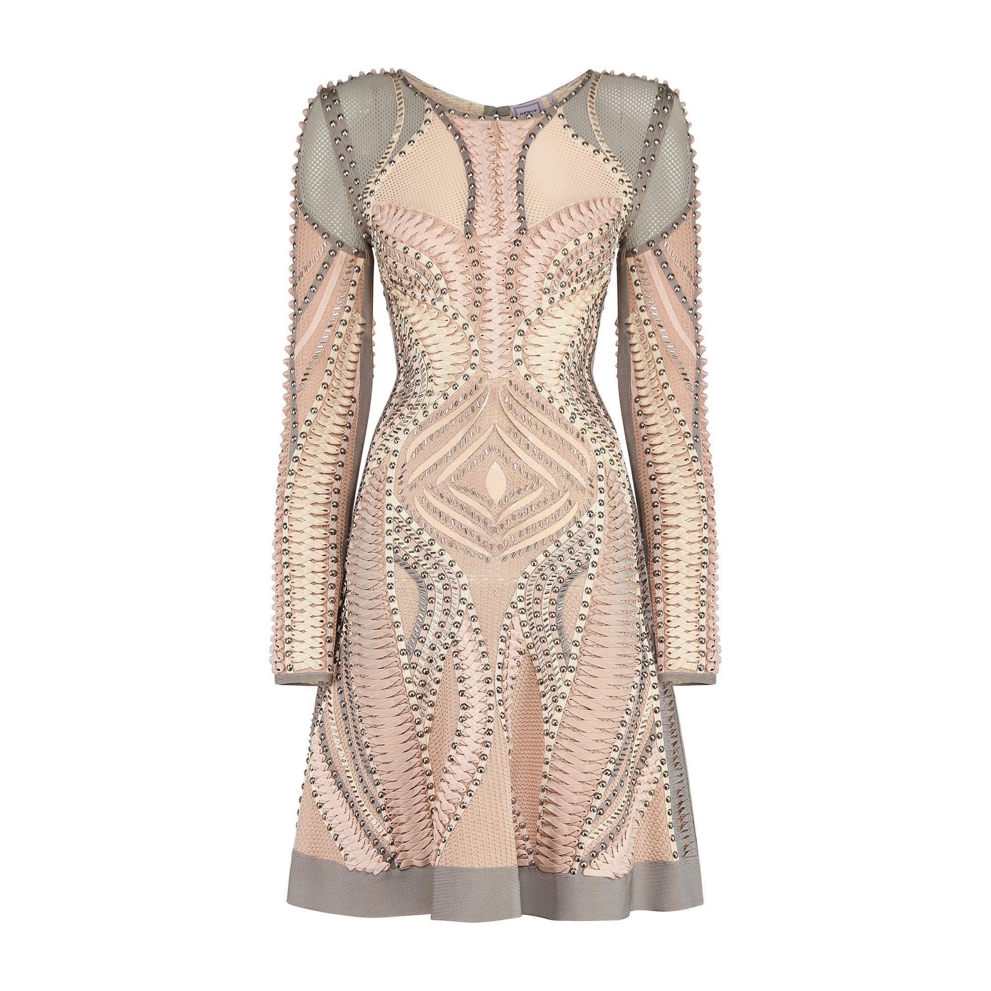 Herv Lger Runway Pink and Grey Bandage Dress With Stud Detail - Etsy