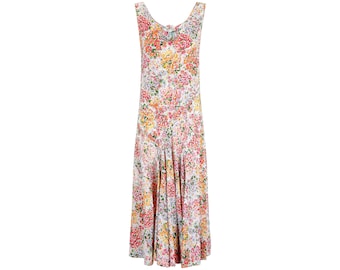 1930s Silk Floral Bias Cut Dress with Applique