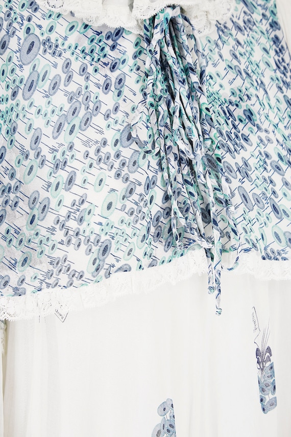 1970s Gina Fratini White and Blue Floral Cotton M… - image 2