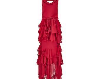 ジョン・ガリアーノのシルクシフォン ブラックロングドレスsize.38. ジョン・ガリアーノのシルクシフォン ブラックロングドレスsize.38