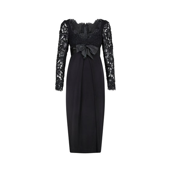 Hardy Amies, 1980s Hardy Amies Couture Satin and Lace Cocktail Dress