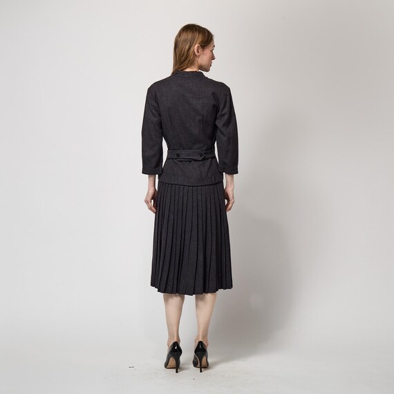 1950s Mottled Grey Wool Dress With Pleated Drop Waist Skirt - Etsy