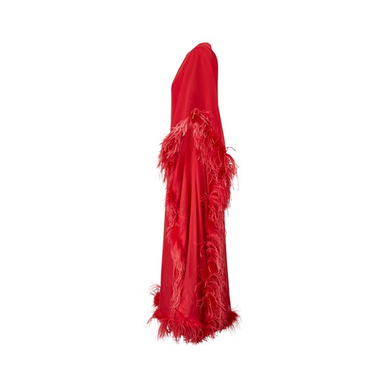 1970s Guy Laroche Couture Coral Red Feather Dress - image 2