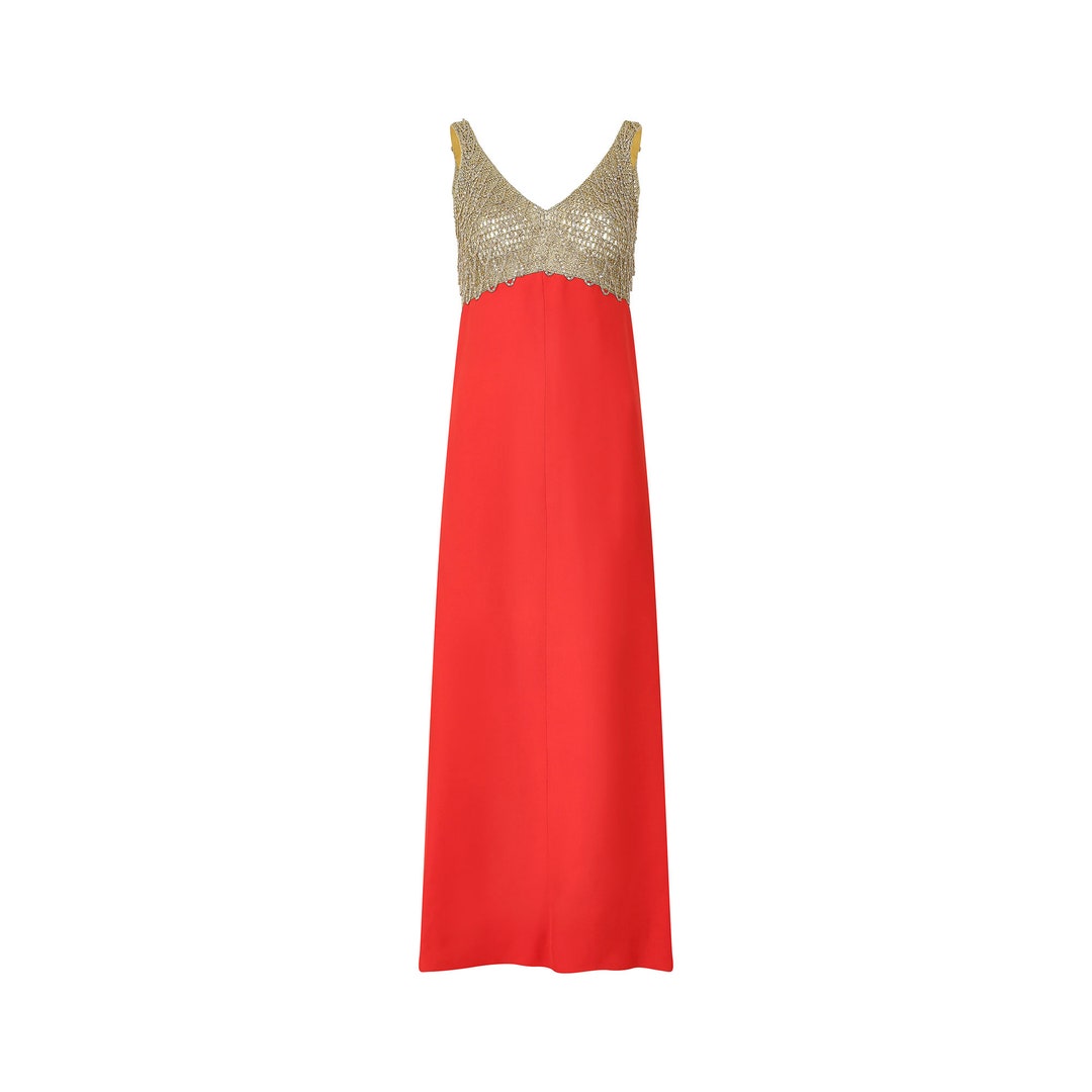 1970s Loris Azzaro Gold Chain and Red Crepe Maxi Dress - Etsy
