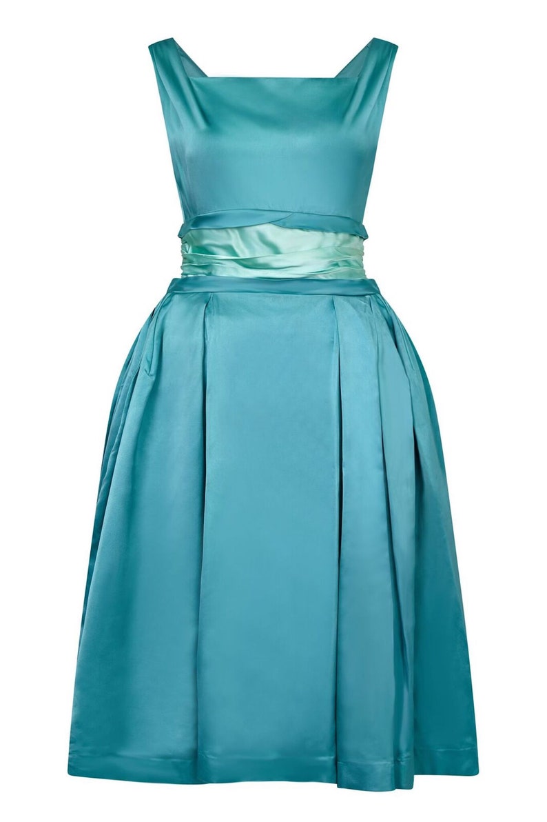 1950s Turquoise Satin Duchess Dress With Corseted Waistband UK - Etsy