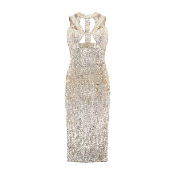 white and gold bodycon dress Light gold taffeta dress – Saiid Kobeisy Online main image 0