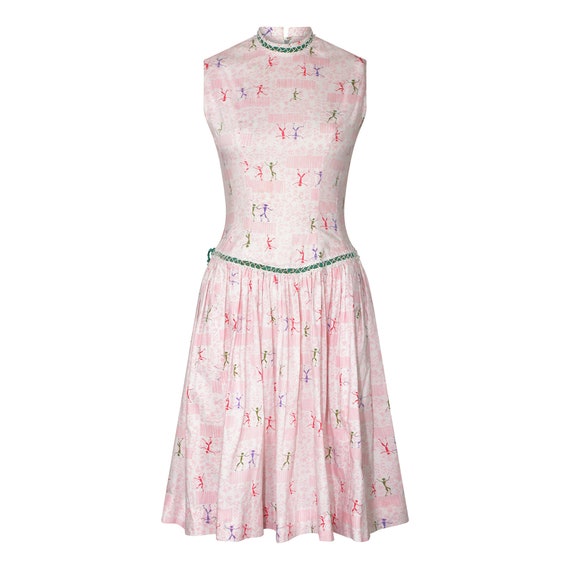 1950s Dancing Man Novelty Print Dress - image 1