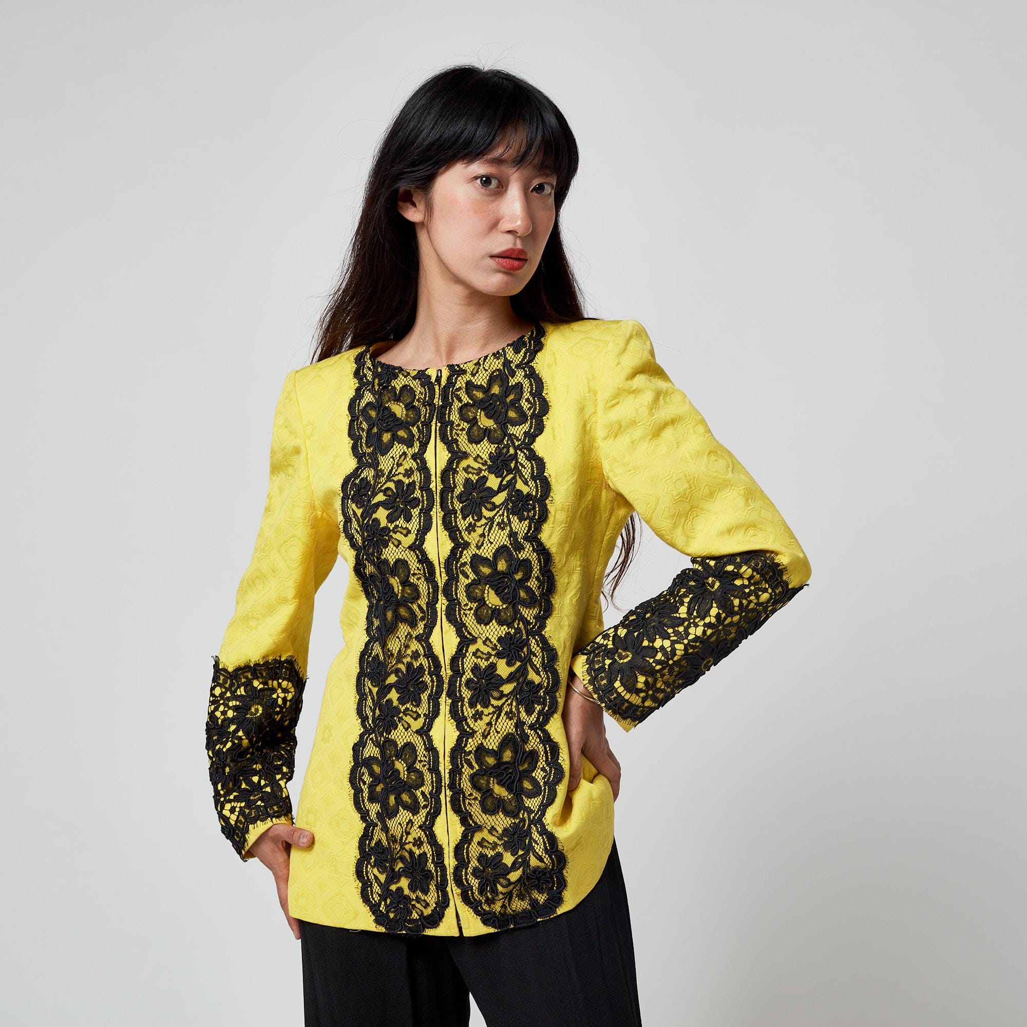 1991 Christian Lacroix Runway Yellow Jacquard Jacket With Black
