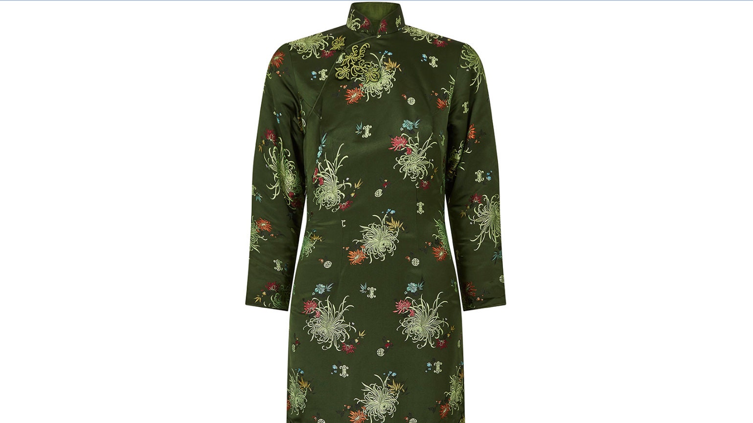 Medium 1960s Sage Green Asian Dress Hand Sewn Silk Frog Closures main image 0