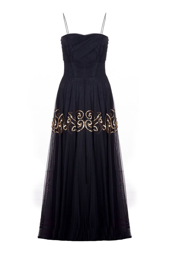 Fred Perlberg 1940s Black and Gold Evening Dress With Matching Gloves - Etsy