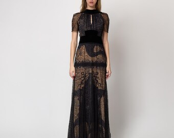 black maxi lace dress Marlene Black Flared Lace Maxi Dress