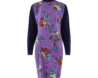 1990s Ungaro Paralelle Purple Velvet Floral Dress