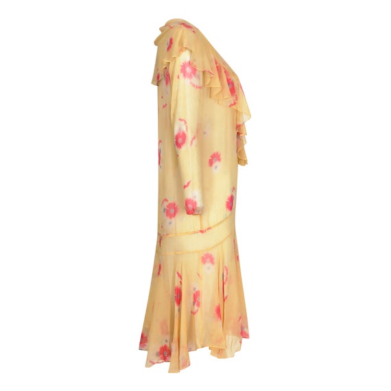 1920s Yellow Chiffon Floral Dress - image 2