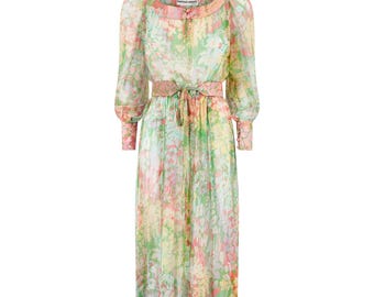 Alice + Olivia Conry Bell-sleeve Silk Chiffon Pink and Brown Dress. Size XS. See Measurements in the Pictures