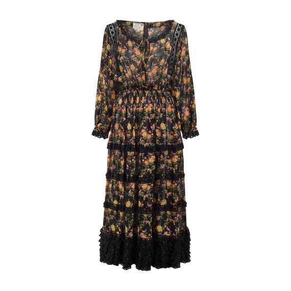 1978 Runway Documented Valentino Floral Black Silk Maxi Dress - Etsy Finland